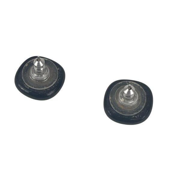 Blue & Green Iridescent Glass Stud Earrings With Honeycomb Design - Picture 4 of 6